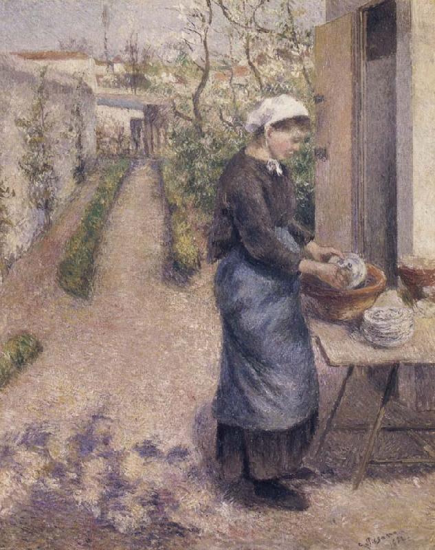 Camille Pissarro Woman washing dishes Norge oil painting art